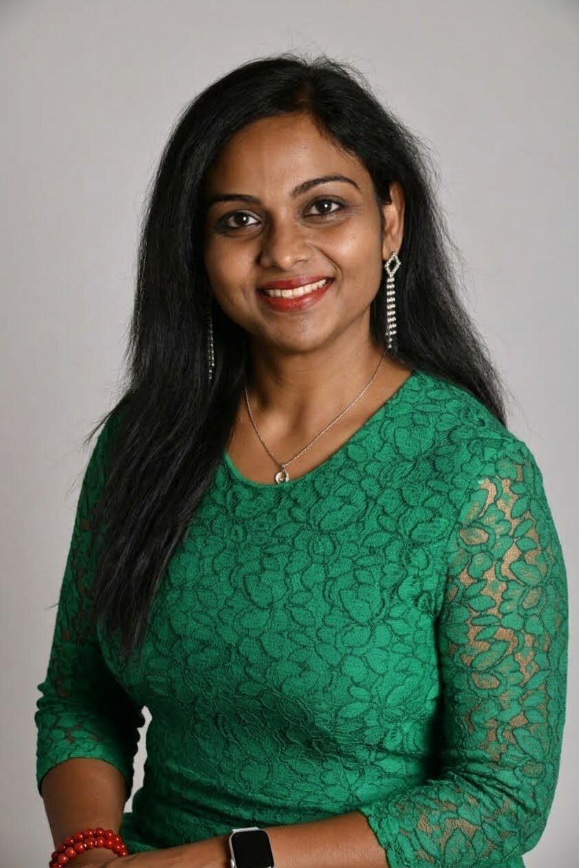 Ramya Sriramulu in a green lace dress